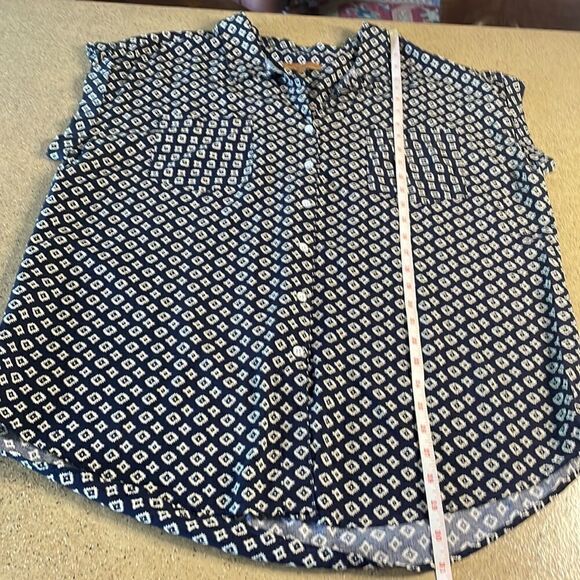 JACHS Girlfriend Cap Sleeve Button Down Short Sleeve Printed Blouse navy & cream - Picture 13 of 13